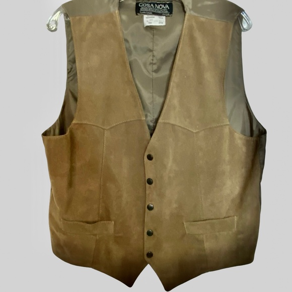 Cosa Nova Vintage Brown Tan Suede Leather Western Rodeo Snap Vest- Sz-XL - Picture 1 of 16